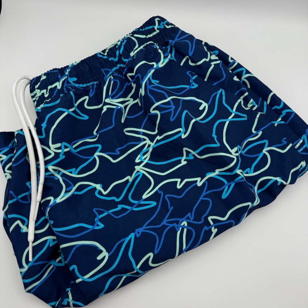 Vineyard Vines Swim Trunks Shark Print Beach Elastic Waist‎ Blue Mens Size XL